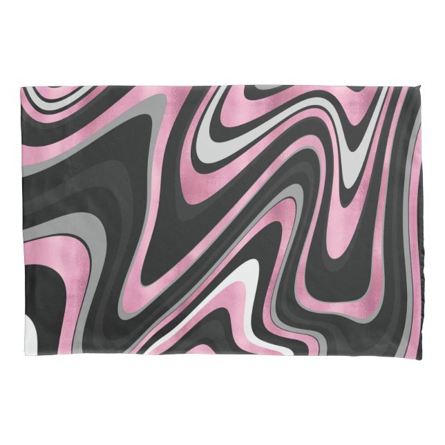 Rose Gold Grey wavy swirls pattern Pillowcase (Front)