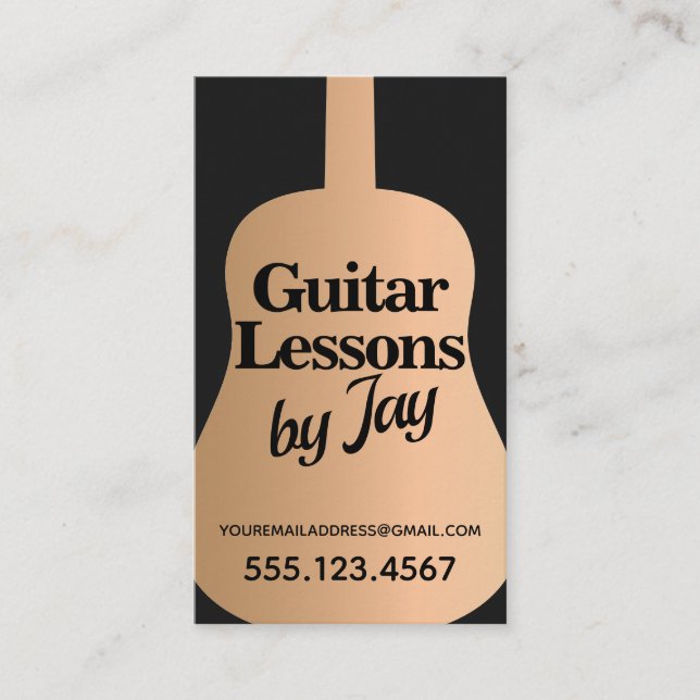 Rose Gold Guitar Teacher Business Card (Front)