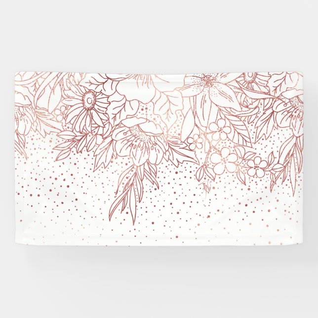 Rose gold hand drawn floral doodles and confetti banner (Horizontal)