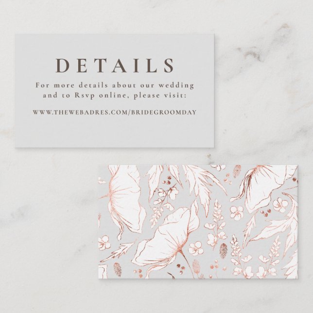 Rose Gold Hand Drawn Wildflowers Wedding Details Enclosure Card (Front/Back)