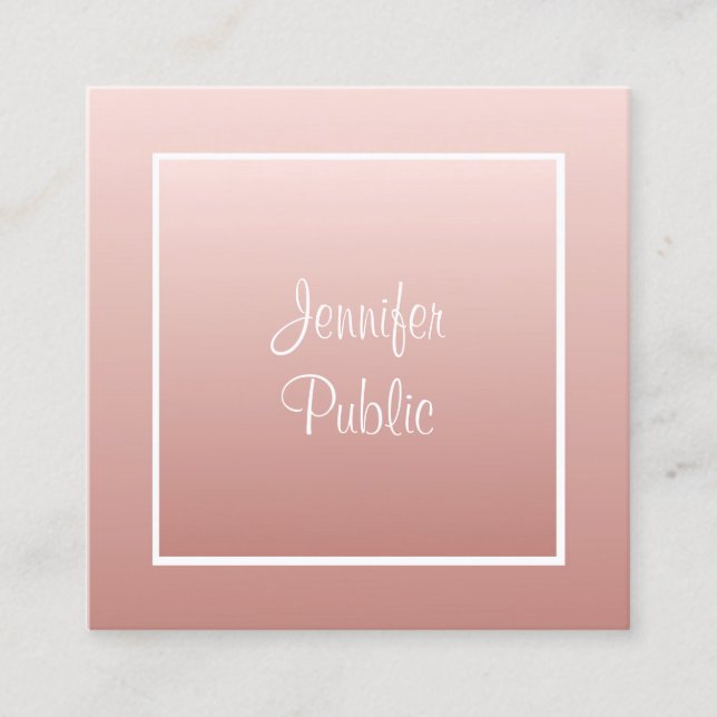 Rose Gold Handwriting Elegant Modern Template Square Business Card (Front)