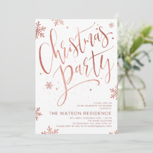 Rose gold handwritten calligraphy Christmas Party Invitation