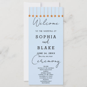 Rose Gold Hanging Stars Light Blue Wedding Program