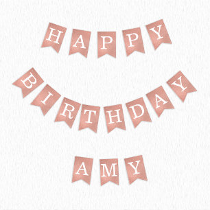 Rose Gold Happy Birthday 3 Letters Name Amy Pink Bunting Flags