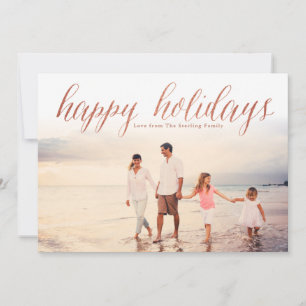 Rose Gold Happy Holidays Glitter Look Photo Card