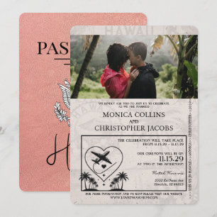 Rose Gold Hawaii Passport Wedding Invitation