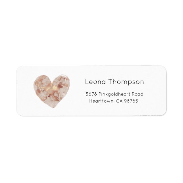 Rose Gold Heart Address Labels, Pink Heart (Front)