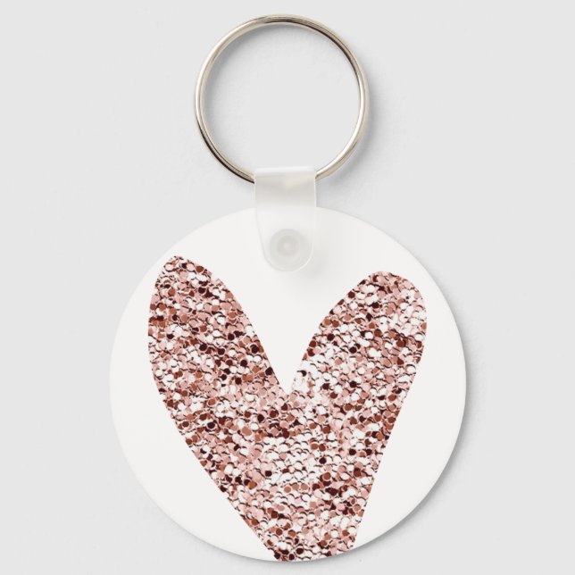 Rose Gold Heart Clipart Cute Heart Glitter Designs Keychain (Front)