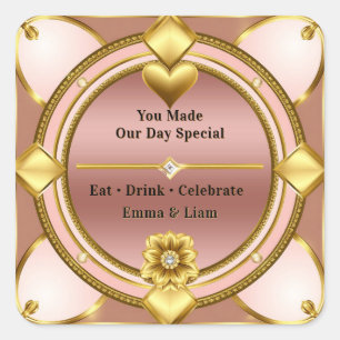 💖 Rose Gold Heart Couple Celebration 🌸 Square Sticker