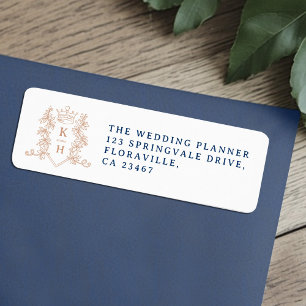 Rose gold heart crown monogram wedding