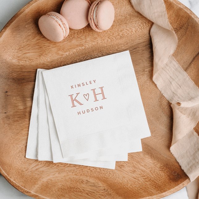 Rose Gold Heart Monogram Initials Wedding Foil Napkins (Creator Uploaded)