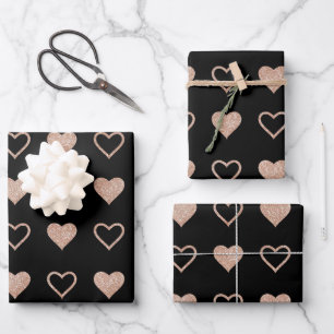 Rose Gold Heart Pattern Wedding  Wrapping Paper Sheet