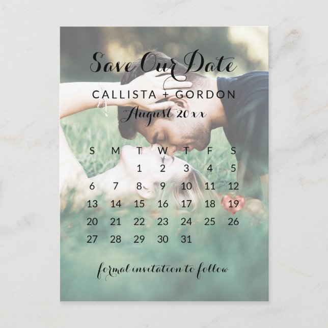 Rose Gold Heart Photo Calendar Save the Date Announcement Postcard (Front)