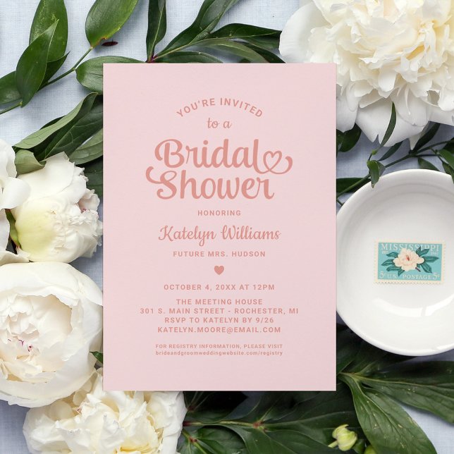Rose Gold Heart Script Wedding Bridal Shower Invitation (Creator Uploaded)