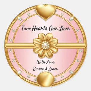 🌸 Rose Gold Heart Wedding Favour 💖 Classic Round Sticker