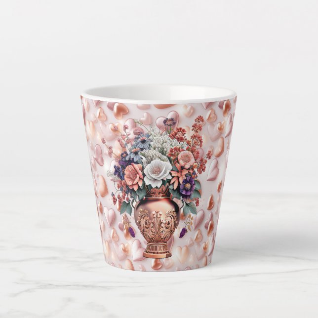  Rose Gold Hearts and Flowers Small Latte Mug (Front)
