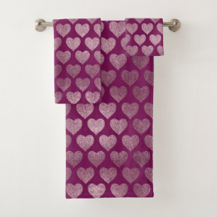 Rose Gold Hearts Glitter Pattern Bath Towel Set