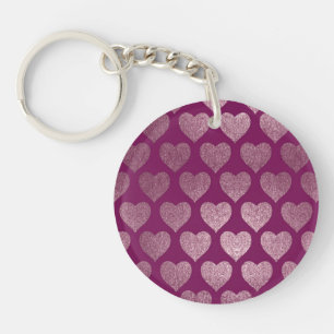 Rose Gold Hearts Glitter Pattern Keychain