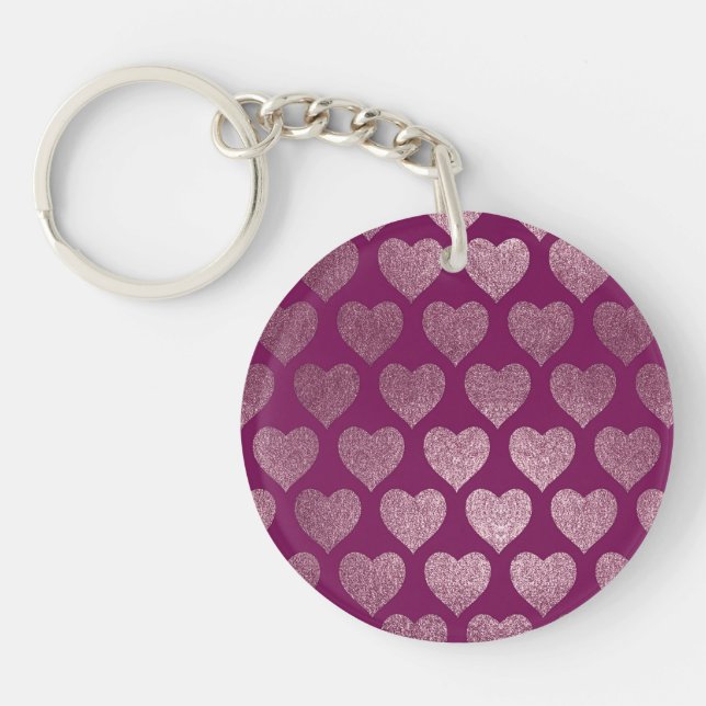 Rose Gold Hearts Glitter Pattern Keychain (Front)