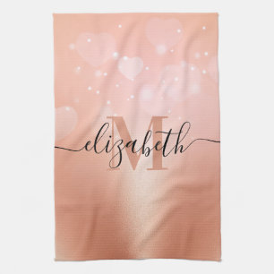 Rose Gold Hearts Kitchen Towel