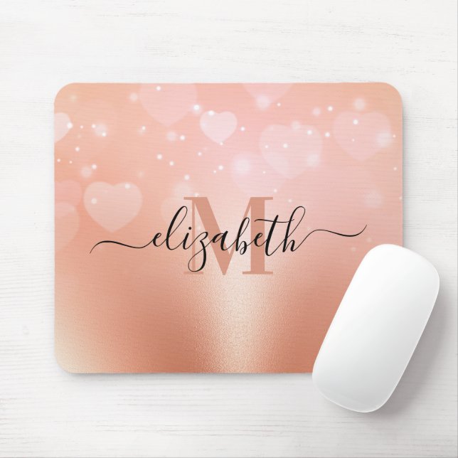 Rose Gold Hearts Mouse Pad (With Mouse)
