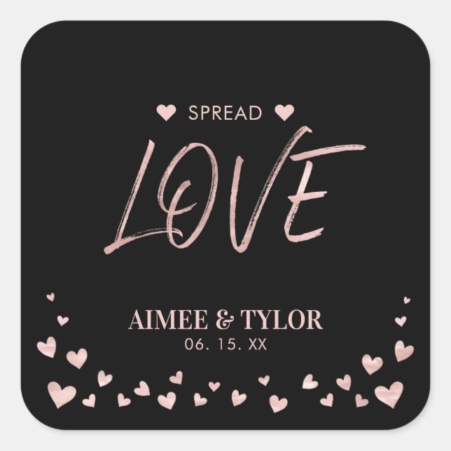 Rose gold Hearts Spread the Love Wedding Favour Sq Square Sticker (Front)