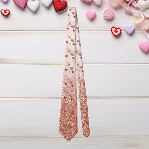 Rose Gold Hearts Valentine's Day Ombre Glitter Tie