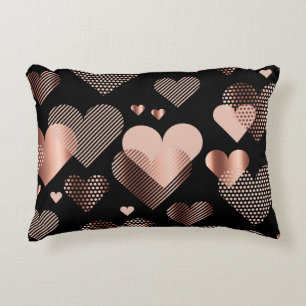 Rose gold hearts, vintage black. accent pillow