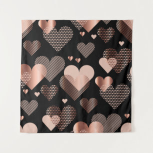 Rose gold hearts, vintage black. tapestry