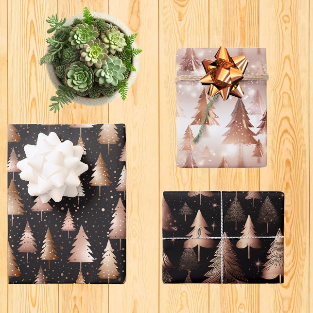 Rose Gold Holiday Metallic Trees Wrapping Paper Sheet (Creator Uploaded)