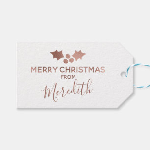 Rose Gold Holly White Merry Christmas From Name Gift Tags