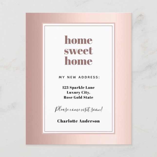 Rose gold home sweet home moving announcement (Front)