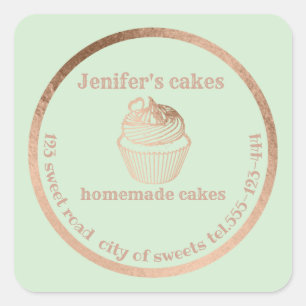 Rose gold Homemade cupcakes and treats packaging Square Sticker