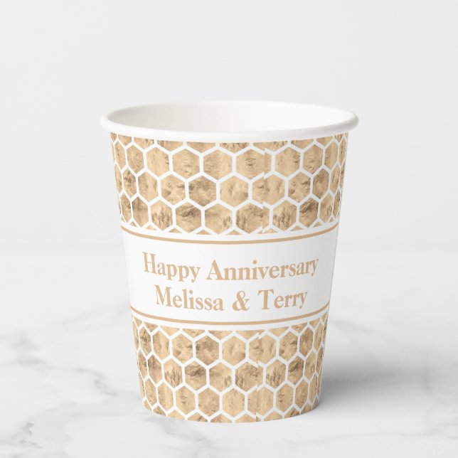 Rose gold honeycomb modern clean party paper cups (Back)