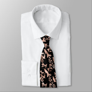 Rose Gold Hummingbird Pattern Black Wedding Tie