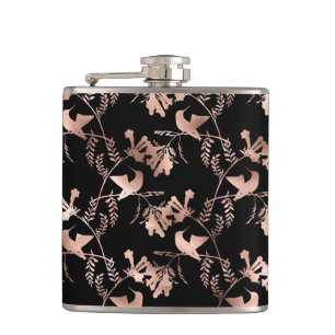 Rose Gold Hummingbird Pattern Hip Flask