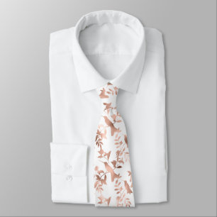 Rose Gold Hummingbird Pattern White Wedding Tie