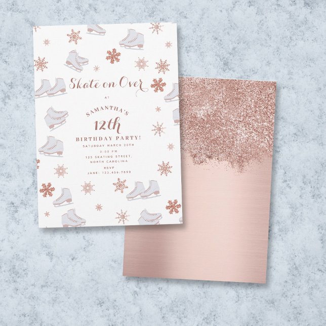 Rose Gold Ice Skates Blush Pink Skating Birthday Invitation (Rose Gold Ice Skates Blush Pink Skating Birthday Invitation)