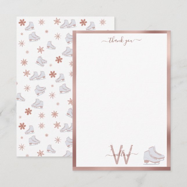 Rose Gold Ice Skates Blush Pink Skating Kids Thank You Card (Front/Back)