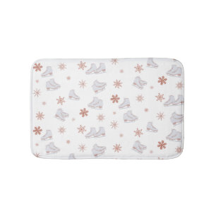 Rose Gold Ice Skates Blush Pink Skating Pattern Bath Mat