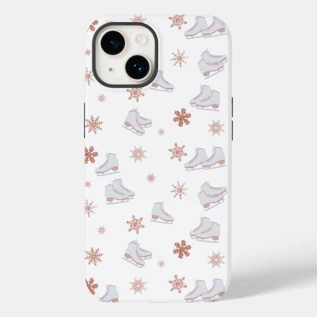 Rose Gold Ice Skates Blush Pink Skating Pattern Case-Mate iPhone Case (Back)