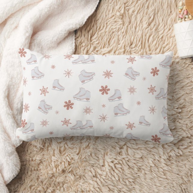 Rose Gold Ice Skates Blush Pink Skating Pattern Lumbar Pillow (Blanket)