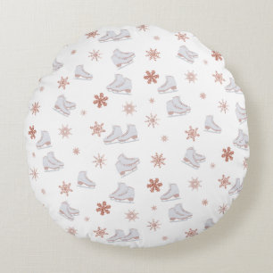 Rose Gold Ice Skates Blush Pink Skating Pattern Round Pillow