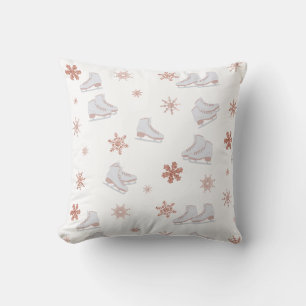 Rose Gold Ice Skates Blush Pink Skating Pattern Throw Pillow