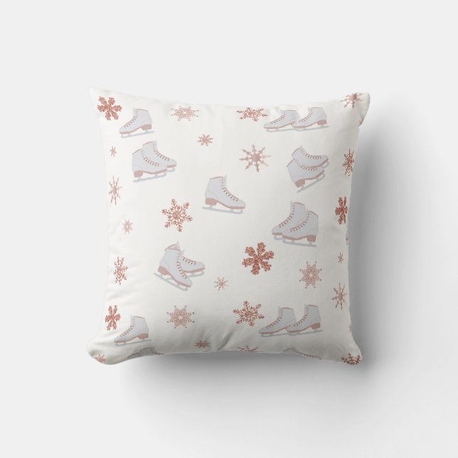 Rose Gold Ice Skates Blush Pink Skating Pattern Throw Pillow (Front)