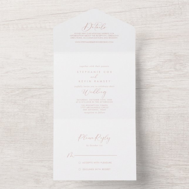Rose Gold Idyllic Stylish Calligraphy Wedding   All In One Invitation (Inside)