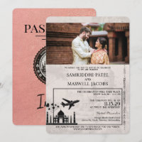Rose Gold India Passport Wedding Invitation