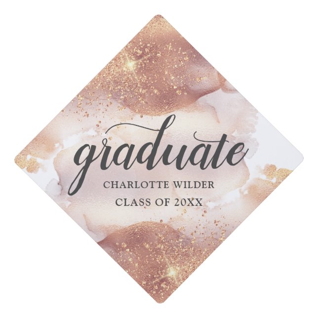 Rose Gold Ink Glitter Ink Graduation Cap Topper (Front)