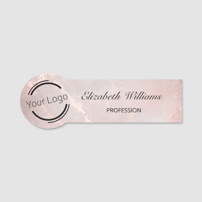 Rose Gold  Ink Marble | Logo  Name Tag (Front)
