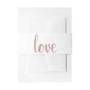 Rose gold invitation bands, love, glitter font belly band